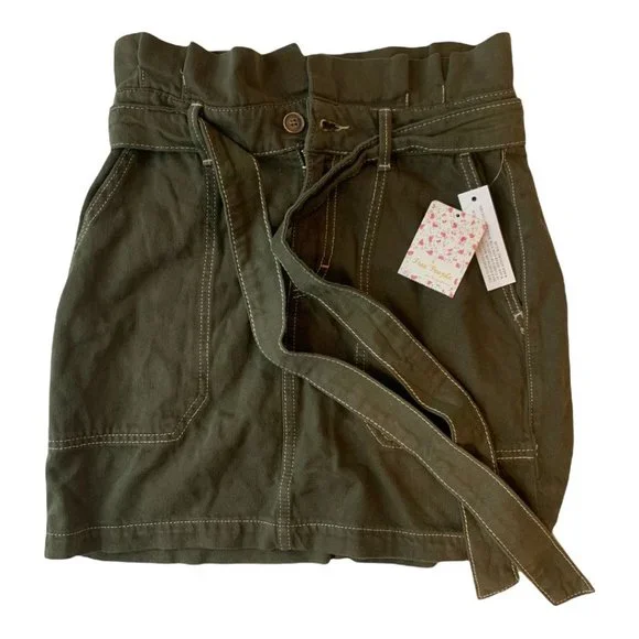 Free People  In The Grass Paper Waist Skirt Army Size 4 - Picture 14 of 14